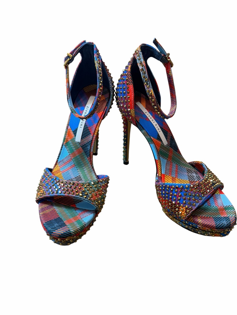 Gianni Bini Nessie Multicolor Plaid Studded Platform Heels NWOB Size 9.5